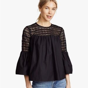 Endless rose women’s blouse. 100% cotton, crochet, lined with long bell sleeves